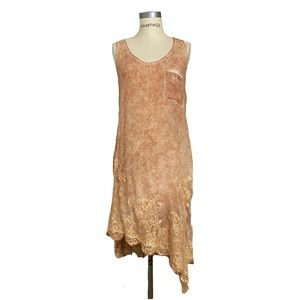 Gold Hawk women's asymmetrical hem 100% silk chemise slip dress w/ lace sz med